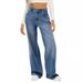Women's Clothing cat whiskers and maliu loose wide leg jeans for women solid color casual versatile denim trousers_ecoleips.com