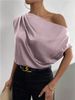 Women's Clothing Spring Solid Color Satin Silk Irregular Oblique Shoulder One Shoulder Pullover Sleeveless Shirt Female_ecoleips.com