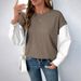Women's Long Sleeve Striped Fake Two-Piece Sweatshirt – Stylish & Comfortable Fall/Winter Casual Top (Coffee Brown, Sizes S-XL)_ecoleips.com