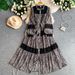 Retro High-End Lace Patchwork Leopard Print Stand Collar Dress for Women Elegant Full Skirt Belted Waist Summer Style European And American_ecoleips.com