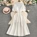 Women's Clothing Half Zipper Stand Collar Sweater Waist Slim Swing Mid Length Dress_ecoleips.com