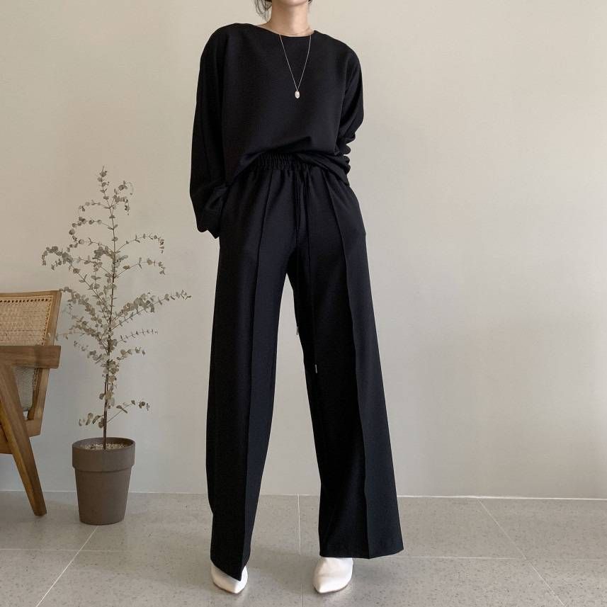 Women's Clothing Early Spring Lazy Loose Sweater High Waist Cover Meat Casual Wide Leg Pants Suit For Women_ecoleips.com