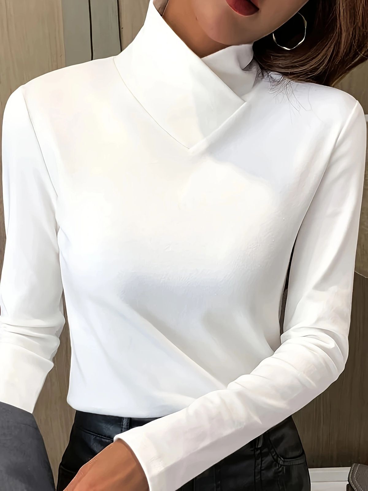 Luxury Brushed Milk Silk T-Shirt - Semi-Turtle Neck Long Sleeve Base Layer For Women, Elegant & Versatile Layering Staple (White, S-XXL)_ecoleips.com