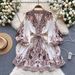 Women's Clothing Elegant Women's Autumn Dress European American Style Lantern Sleeve Waist Cinching Slimming Printed Short Skirt Mature Sophisticated_ecoleips.com