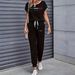 Women's Color Block Trim Casual Suit American Style Simple Loose Fit Short Sleeve Set Spring Summer Autumn New_ecoleips.com