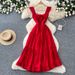 Women's Romantic Style Sleeveless Dress Playful Suspender Tie Waist Slimming A-Line Skirt For Summer Vacation_ecoleips.com