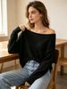 Women Boat Neck Long Sleeve Knit Top, Loose Speckled Cropped Sweater Lightweight Breathable Ribbed Cuffs Soft Skin Friendly Knit Shirt_ecoleips.com