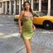 Women's Elegant Sexy Halter Top Mini Dress Fitted Waist Embroidered Trim Vacation Style_ecoleips.com