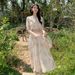 New European American Summer Sweet Ruffled Floral Chiffon Dress, Goddess-like Slimming, Pure And Desirable Floral,_ecoleips.com