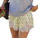 Women's Autumn Digital Print Polka Dot Lace Trim Patchwork Satin Wide Leg Casual Comfort Shorts_ecoleips.com
