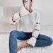 Cozy Striped Knit Sweater With Heart Elbow Detail – Oversized Round Neck Pullover For Women, Soft Acrylic Long Sleeve Top_ecoleips.com