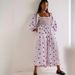 Floral Print Square Neck Ruffle Hem Dress – Cotton Bell Sleeve Midi Dress (Xs-Xl, 6 Colors) Breathable Cotton Comfort_ecoleips.com