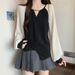Light Luxury French-style Beaded V-neck Long-sleeve Shirt Women, Suitable For Spring And Autumn, Plus Size, With Raglan_ecoleips.com