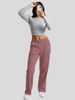 Aria Basics 2025 New Women's Cross-Border Pants For Autumn Winter, European And American Style Solid Color Elastic Waist Corduroy_ecoleips.com