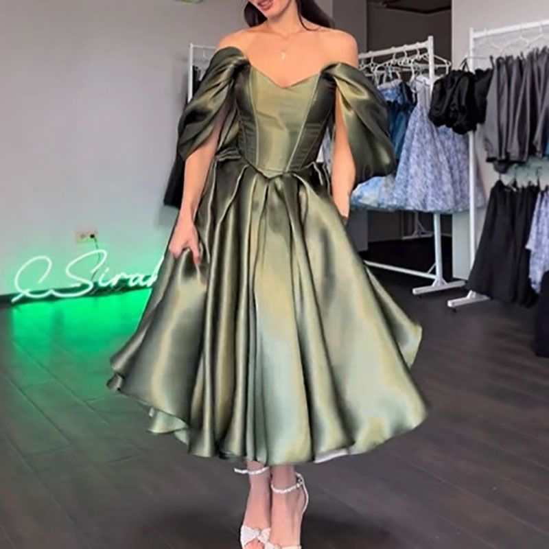 Elegant Off Shoulder Satin Evening Dress Women Fashion Hight Waist Formal Party Dress Sexy Strapless Backless Slim Solid Dress_ecoleips.com