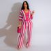 Women's clothing sexy ladies V-neck hollow striped lapel knitted wide pants suit_ecoleips.com