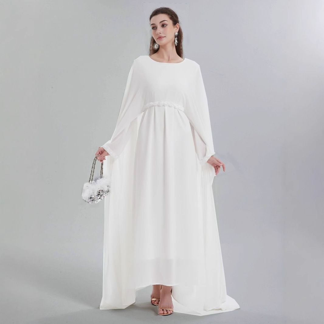 Muslim Women's Clothing Chiffon Shawl Coat Inner Two-Piece Set Abaya MSL0812_ecoleips.com
