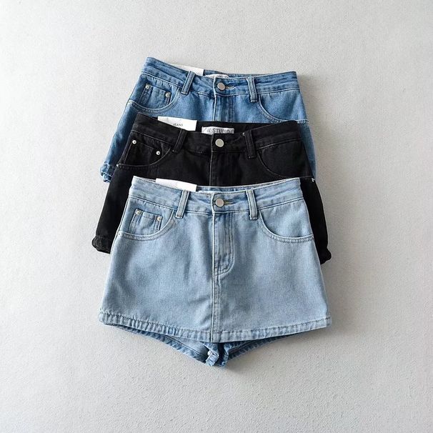 WS9101 22 Women's Sexy Anti Exposure Washed Denim Mini Skirt/Pants European American Fashion Summer New Arrival_ecoleips.com