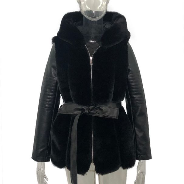 Women's Clothing Fur Jacket For Women With Belt And Hooded Solid Color Zipper Jacket For Women_ecoleips.com