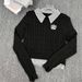 Women's Clothing College Style Two Piece Slim Fit And Thin Hole Long Sleeved Sweater_ecoleips.com