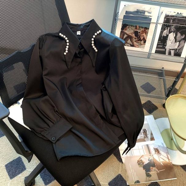 Women's Clothing Fashionable And Versatile Design Niche Pearl Collar Design Try Chiffon Shirt For Women_ecoleips.com