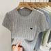 Women's Clothing Round Neck Heart Shaped Embroidery Hollow Knitted Niche Short Sleeved T Shirt Half Sleeved Top_ecoleips.com