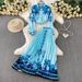 Women’S Printed Long-Sleeve Blouse & High-Waisted Pleated Skirt Set – Elegant Office Wear (One Size, 5 Colors)_ecoleips.com