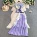 Elegant 3D Corn Print Top & High-Waisted Flared Skirt Set - Stretchy Ruffle Trim Outfit- One Size Fits Most_ecoleips.com