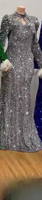 Women's Clothing Elegant Evening Gown With Hollow Out Design Perforated Neckline Heavy Sequins Long Sleeves Slim Fit Trendy Prom Dress_ecoleips.com
