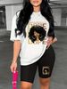 Summer Women's Casual And Fashionable Cartoon Letter Graphic Printed Loose T-shirt Shorts Two-piece Sportswear Suitable For Daily Wear-129_ecoleips.com