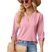 2025 Autumn/Winter New Solid V-Neck 3/4 Sleeve Button Loose T-shirt Top For Women_ecoleips.com