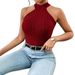 Voya Women's Summer Neck Hanging Sleeveless Knitted T-shirt Cross Collar Strap Solid Color Sexy Hot Girl Top_ecoleips.com