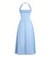 Women Halter LightBlue Linen GatheredWaist FlowyMaxi Dress Minimalist Boho Vacay SpringSummer Coastal BeachBrunch Breathable_ecoleips.com
