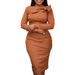 D8628 Autumn Winter New Women's Solid Color Long Sleeve Patchwork Small Flower Evening Dress Style_ecoleips.com