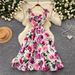 Elegant High Waist A-Line Skirt Dress Floral Print Sleeveless Summer Style for Women Perfect for Vacation_ecoleips.com