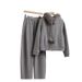 Women's Clothing Women's Fleece Lined Thick Tracksuit Set Style Winter Outfit Gray Fur Collar Sweatshirt And Pants_ecoleips.com