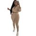 Women's European American Style Sexy Crop Top And High Waisted Pants Set Solid Color Drawstring Waist Zipper Tight Outfit_ecoleips.com