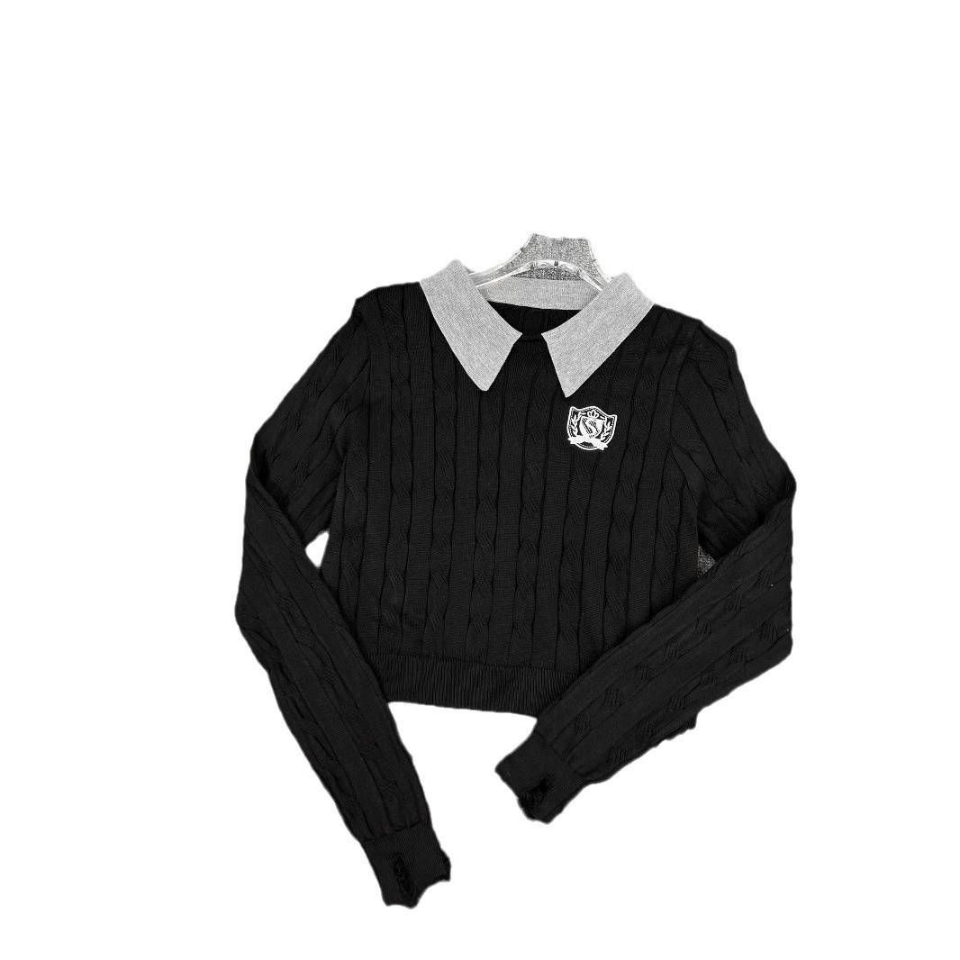 Women's Clothing College Style Two Piece Slim Fit And Thin Hole Long Sleeved Sweater_ecoleips.com
