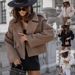 retro style short trench coat for petite women double breasted design lapel belt epaulettes workwear theme_ecoleips.com