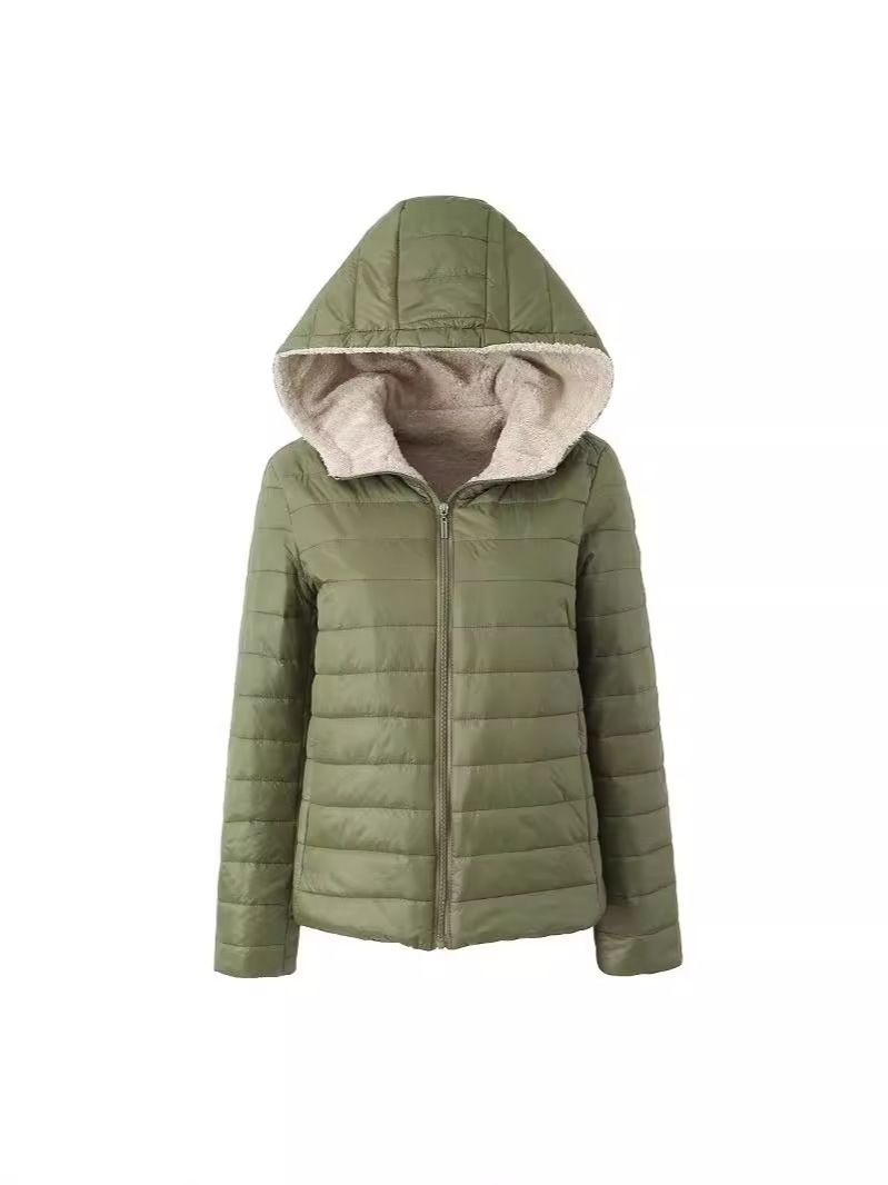 Women's Fleece-Lined Hooded Coat – Striped Winter Jacket With Thick Cotton Padding For Casual & Commuter Style_ecoleips.com