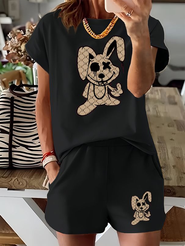 Women’s 2 Piece Outfit Set – Oversized Graphic T-Shirt And Biker Shorts Matching Set, Casual Summer Lounge Tracksuit For Daily Wear-313_ecoleips.com