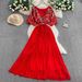 Women's Luxurious Sequined V Neck Dress High End French Elegance Fitted Waist Pleated Long Skirt Casual Elegant Summer Style_ecoleips.com