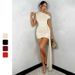 Women's Clothing Solid Color Asymmetrical Ruffled Bandage Mini Dress Style Tight Fit Women's Clothing For Formal & Casual For Women_ecoleips.com