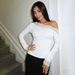 Women's Autumn Long Sleeve T-Shirt Asymmetrical Neckline Lace Patchwork Short Off-Shoulder Sexy Top Fit True to Size_ecoleips.com
