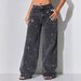 Foreign Trade European And American Cross-border Women's Rhinestone-washed Jeans, Plus-size Low-waist Loose Buttoned_ecoleips.com