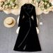 Women's Long Trench Coat With Notched Lapel, Velvet Overcoat, Loose Fit, Knee-Length Elegant Coat For Autumn & Winter_ecoleips.com