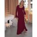 Elegant Sexy Solid Color Dress U Neck Slimming Waist Fitted Flared Sleeve Women Evening Party Date Casual Daily Wear Dress_ecoleips.com
