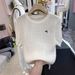 Women's round Neck Short Sleeve Knit Top Embroidered Striped Design Soft Summer Top Unique And Exquisite Fashion for Ladies_ecoleips.com