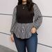 Women's Clothing Plus Size Clothes Patchwork Striped Shirt – Oversized Button-Down Blouse For Women, Loose Fit & Comfortable (0XL-4XL, Black)_ecoleips.com