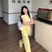 Hot Girl Street Style Casual Sports Yellow Suit For Women, Summer 2026 New Model, Short-sleeved T-shirt And Wide-leg_ecoleips.com